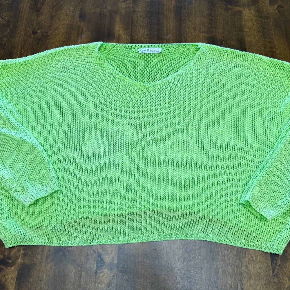 Women’s Gigi Moda made in Italy Knit Crochet Lime Green Oversized Sweater